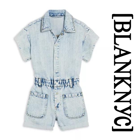 BLANK NYC - Time Zone Acid Wash Denim Short Sleeve Romper - XSmall - Picture 13 of 14